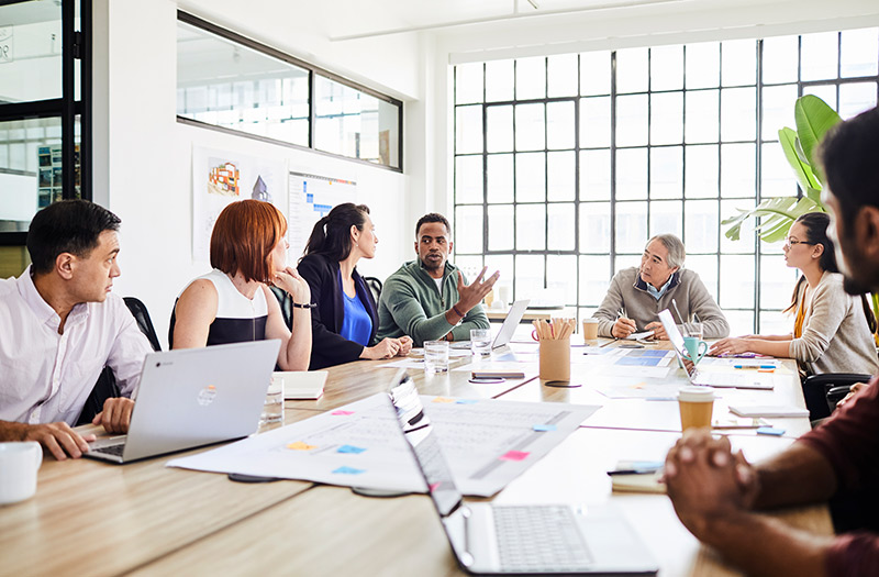 Meeting room with Chrome devices Google conference