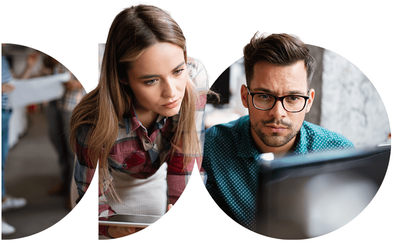 Business team collaborating on project