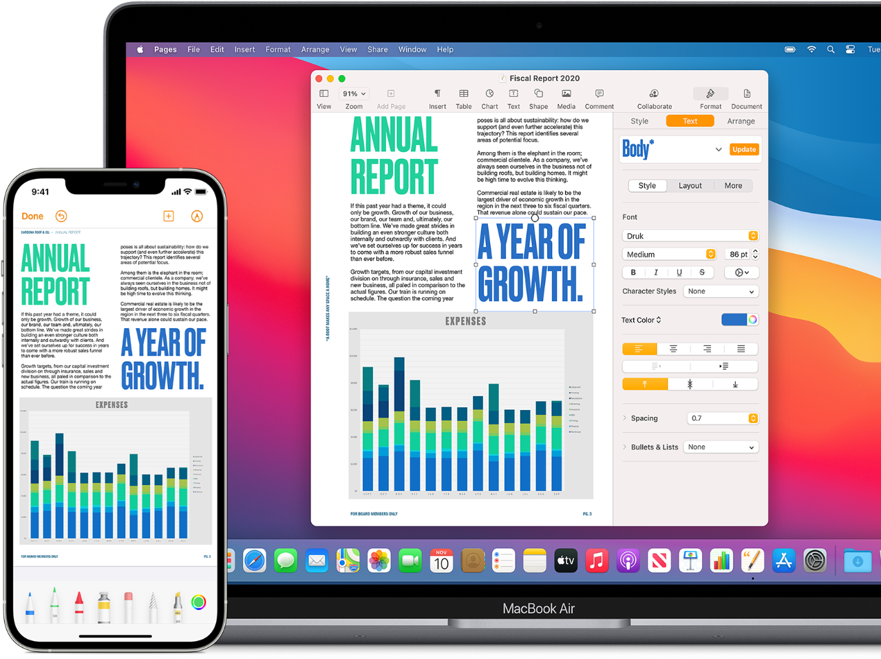 an iPhone and MacBook showing business reports