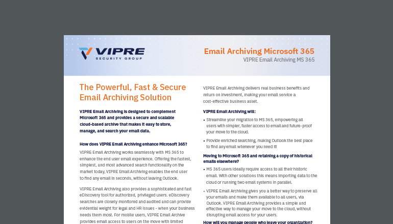 Article VIPRE Email Archiving Microsoft 365  Image