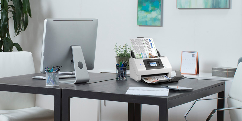 Epson scanner on modern desk office space