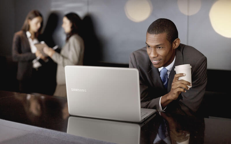 Samsung businessman using Chromebook device