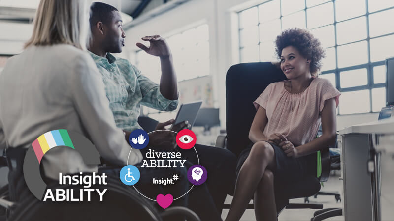 InsightAble business team chatting with coworkers