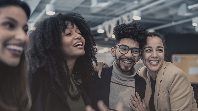 RESPECT business team chatting with coworkers
