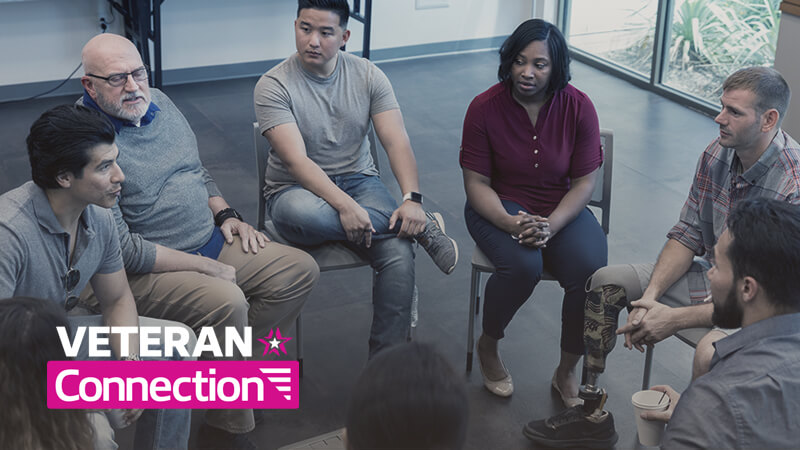 Veteran Connection Diverse members of the veterans support group have a discussion.