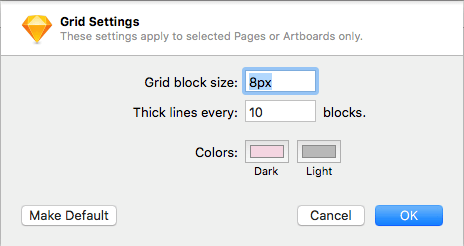 Grid settings pop-up