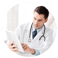 Doctor with tablet discussing results with patient