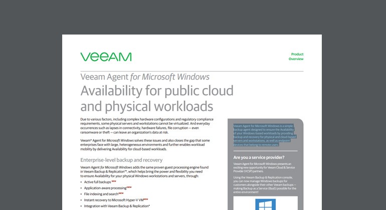 Thumbnail of Veeam Agent for Windows datasheet available to download below
