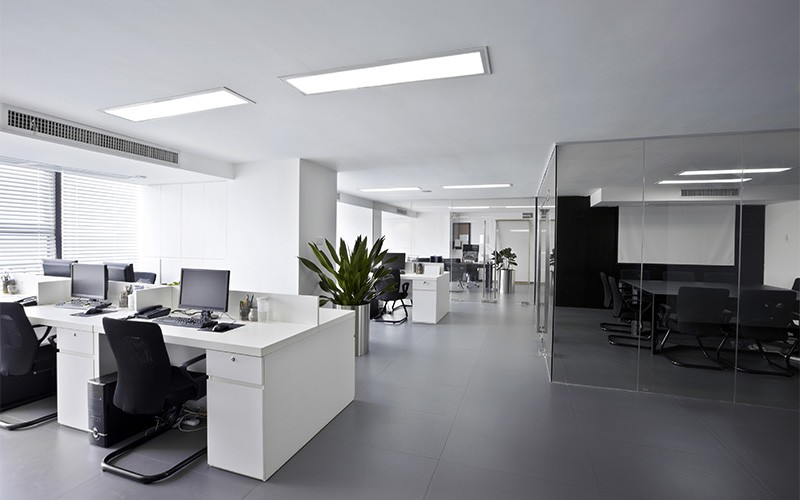 Open office with LED lighting