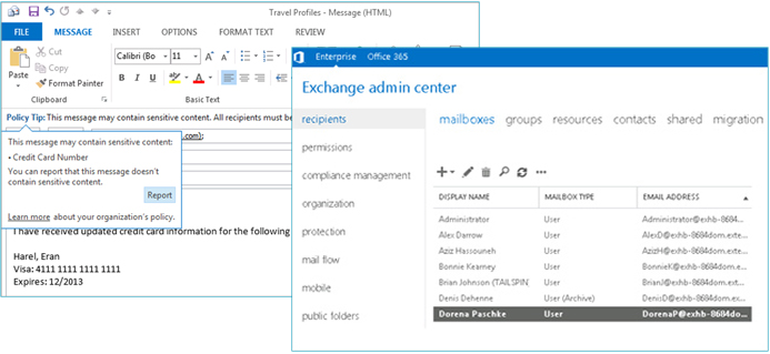 View of Microsoft Exchange Admin Interface