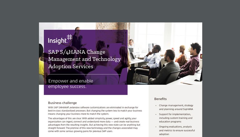 Cover for theSAP S/4HANA Change Management and Adoption Services datasheet available to download below