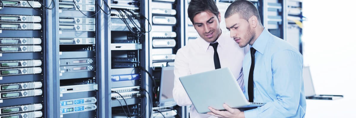 Two men in a datacenter