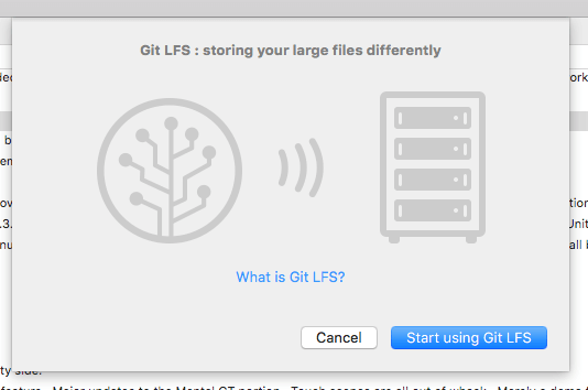 Start using Git LFS Display of opening pop up screen for Git LFS