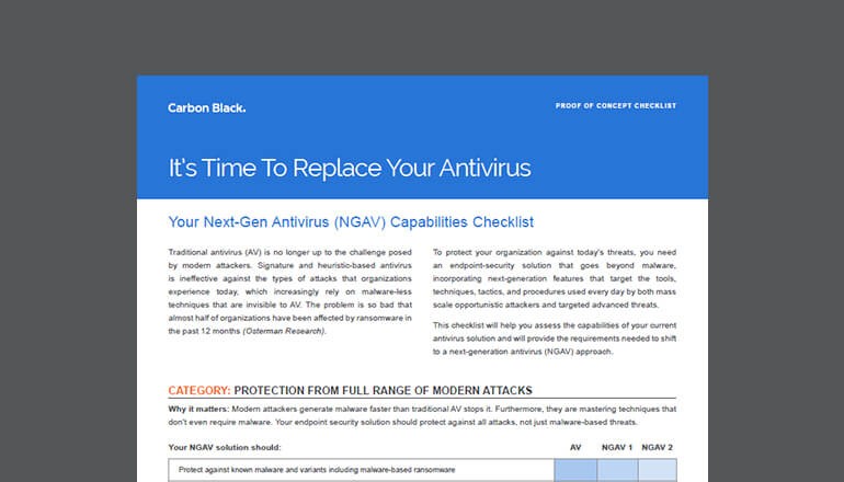 Thumbnail of cover of Carbon Black Next-Gen Antivirus Capabilities Checklist