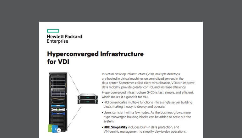 Cover of HPE Hyperconverged infrastructure for VDI whitepaper available to download below