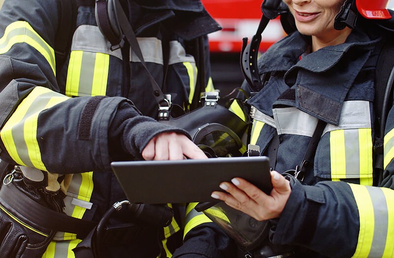State and local purchasing contracts Firefighters using tablet device