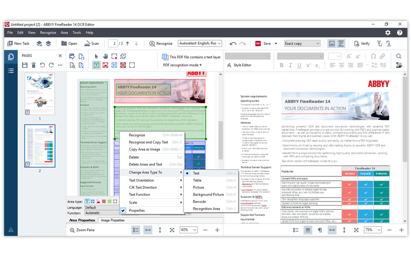 ABBYY FineReader 14 ABBYY FineReader 14 editing mode