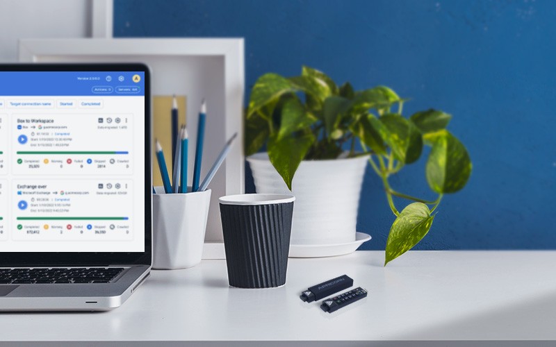 Transport your data with confidence. Laptop on table