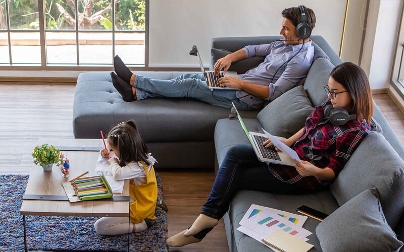 Hybrid collaboration Family working at home