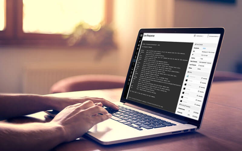 Carbon Black Response product Hands typing on laptop device displaying Carbon Black Response software product