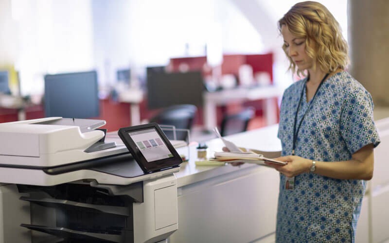 HP offers printing and imaging solutions HP healthcare nurse using HP printer