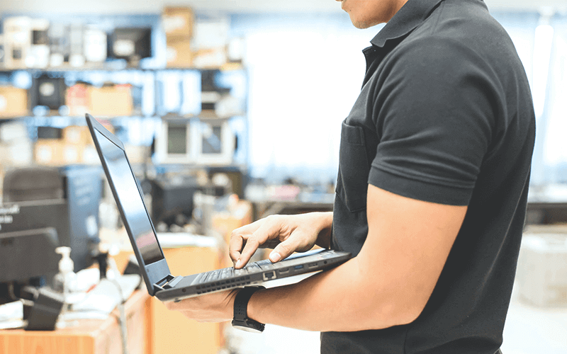 They’re also expertly dusted and customized according to each client’s preferences Technician using laptop