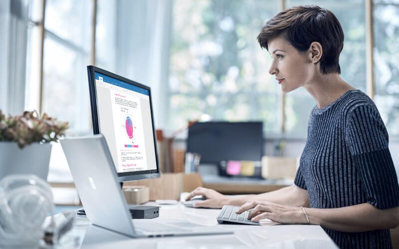 Microsoft software solutions Microsoft lifestyle woman using Microsoft Surface products