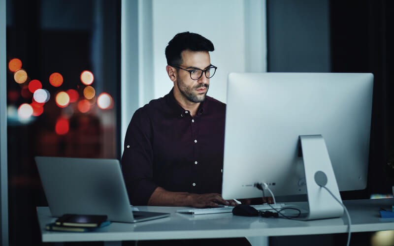 Prevention-based security Man working at the office