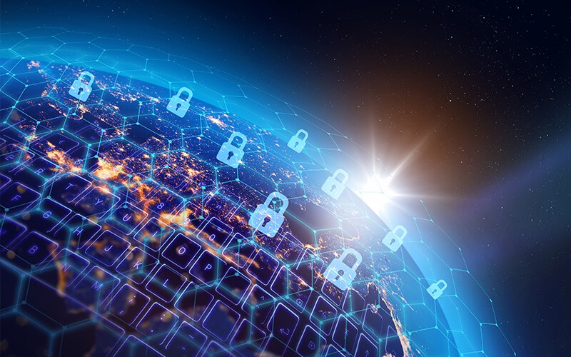 Secure, compliant web and application access Earth with a security icon presentation