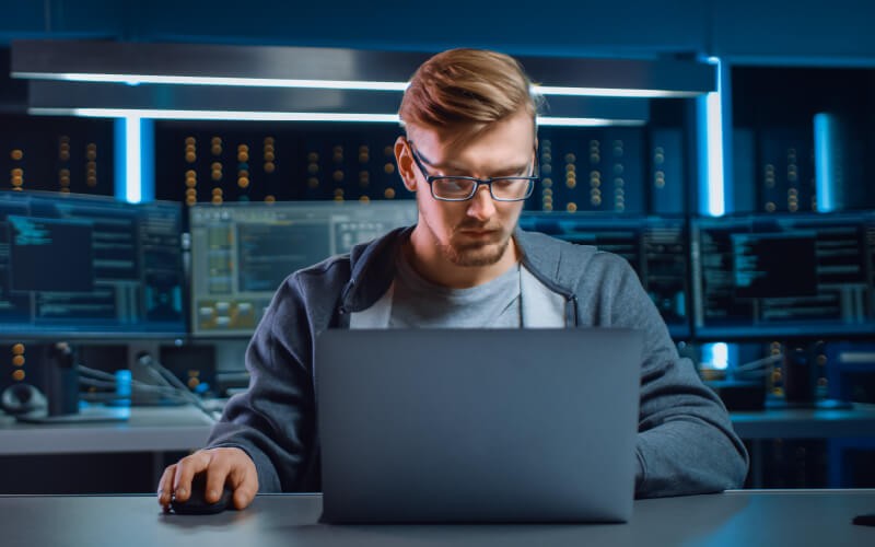 Simplified pricing Man inside the data center