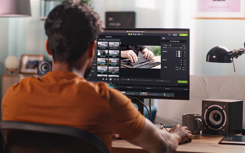 Create engaging video content. Professional working on computer