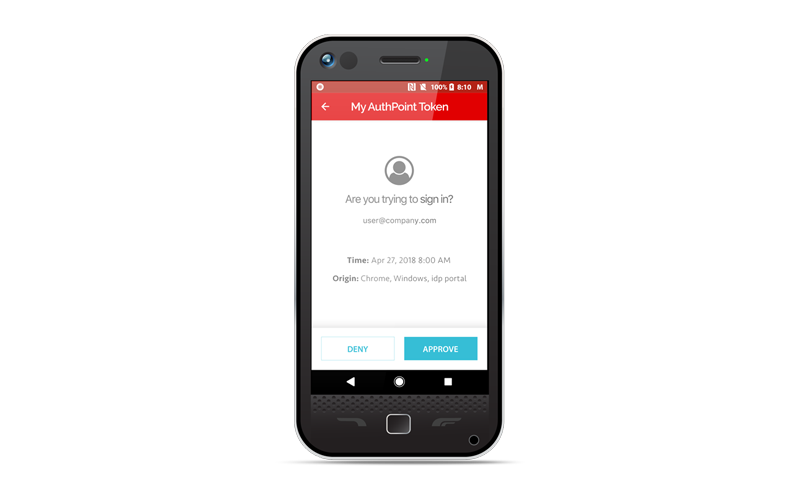 Multi-factor authentication AuthPoint mobile app mockup on smart device