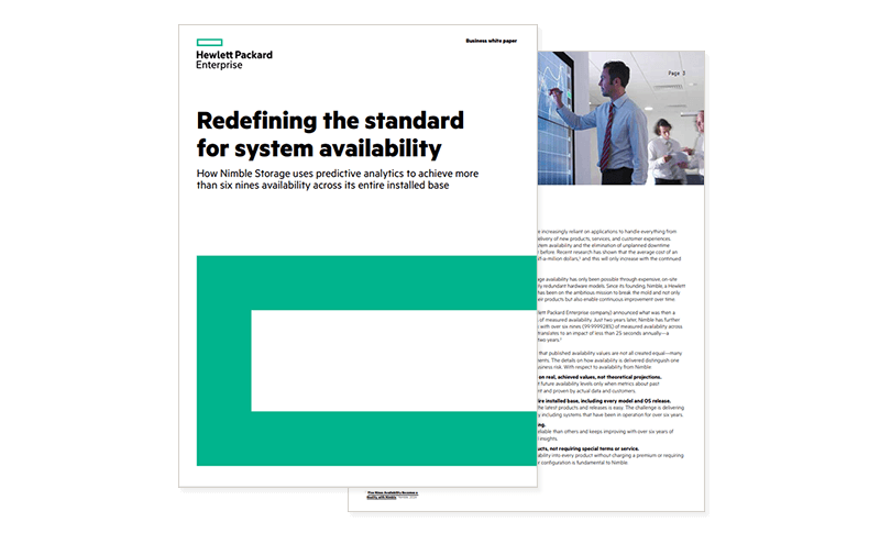 HPE's Redefining the Standard for System Availability whitepaper cover and secondary page