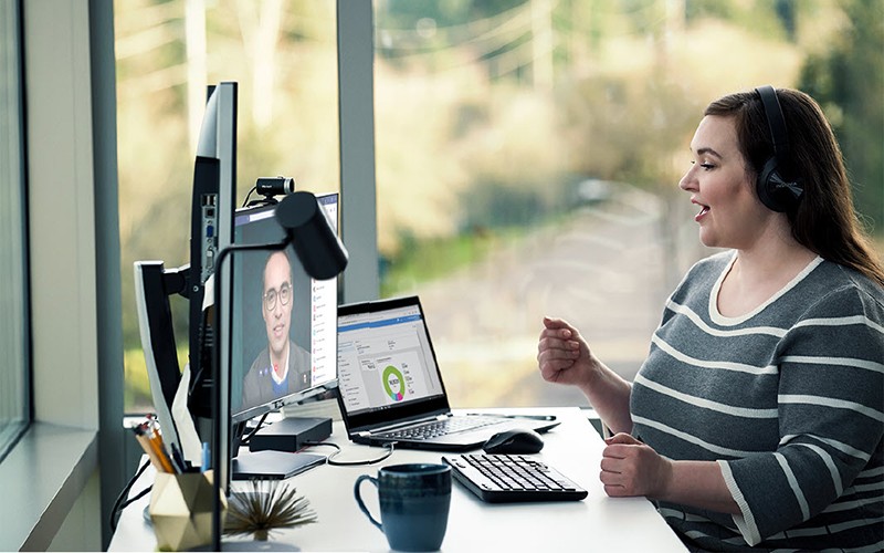 Woman doing video call on her computer